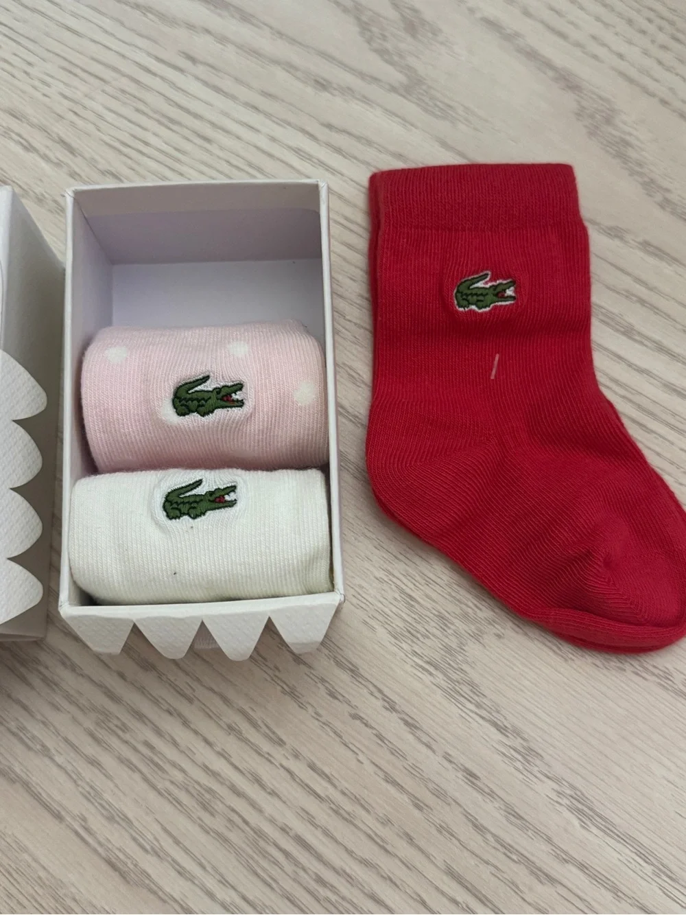 Lacoste Baby Socks 3 pc Set, Red, Pink polka dot, White Pairs
